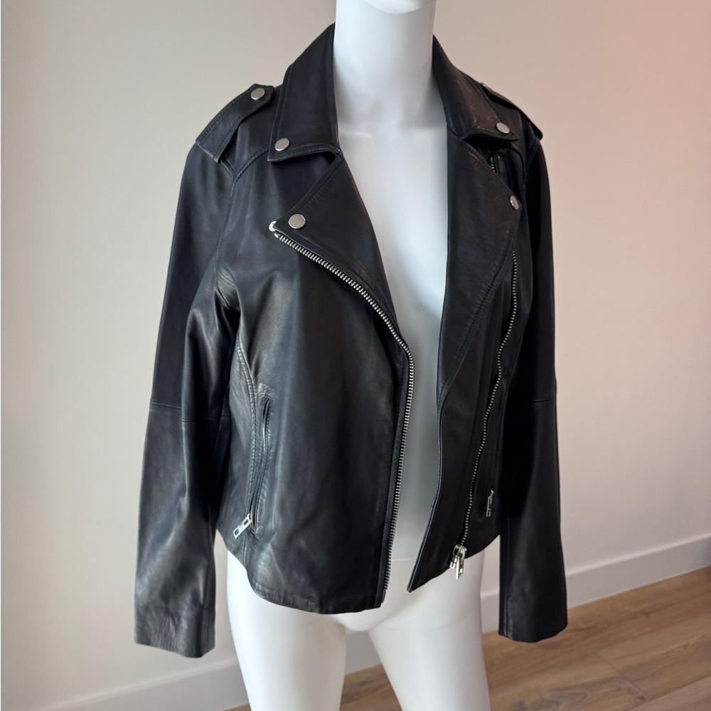 Lucky Brand Black Leather Motorcycle Jacket - Picture 2 of 12